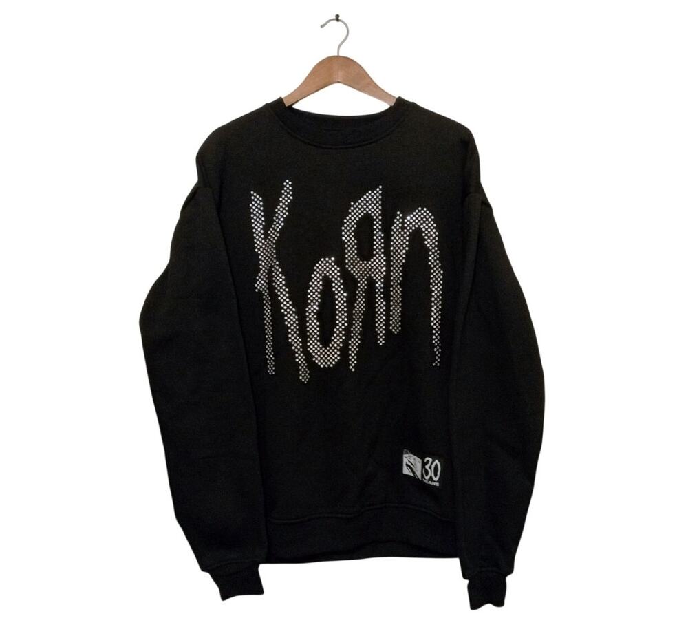 Official Korn 30th Anniversary Rhinestone Logo Black Crewneck Sweatshirt SZ L